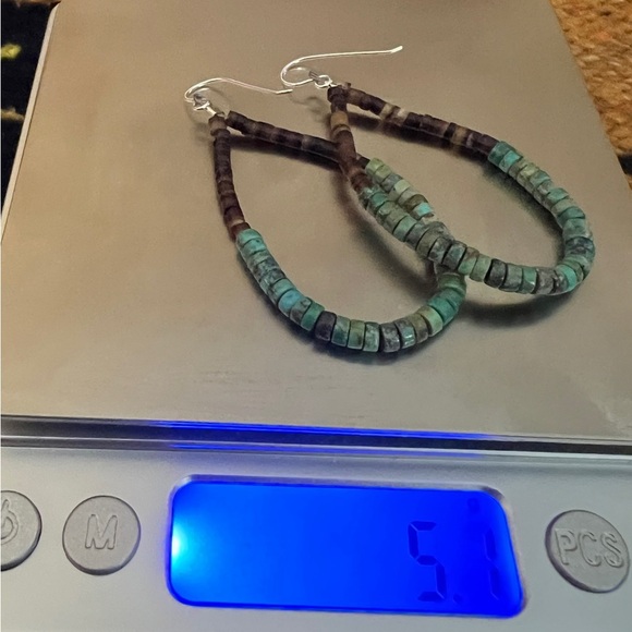 ❤️ Native Heishi Turquoise & Shell Hoop Earrings Lightweight 2.5” New Mexico - Picture 5 of 5